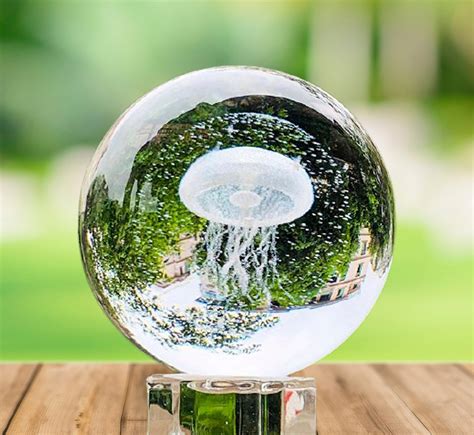 Crystal Ball K9 Crystal 3D Jellyfish Figurine Sphere Laser Engraved