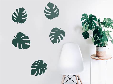 5 Monstera Leaf Wall Decals Monstera Stickers Vinyl Wallpaper Decal