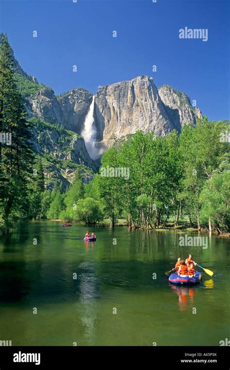 Rafters In The Merced River Below Yosemite Falls Yosemite Valley In Spring Yosemite National