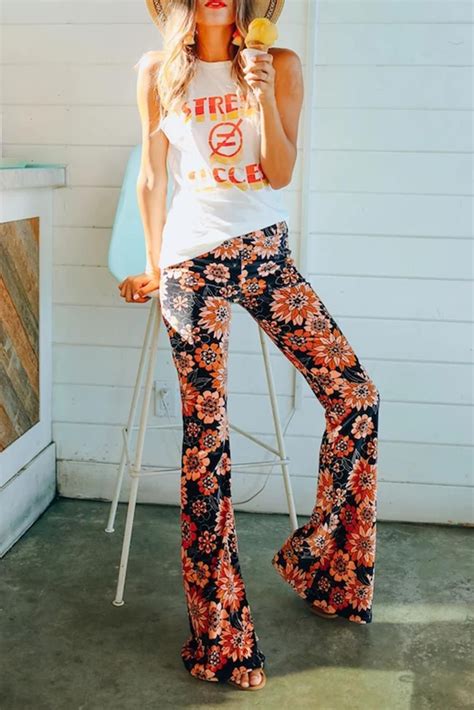 Black Floral Print Pants Floral Print Pants Printed Flare Pants