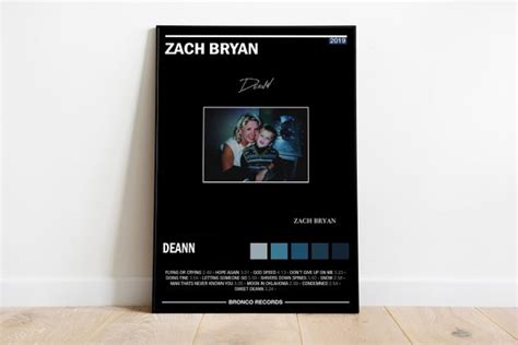 Zach Bryan Deann Album Poster Color Optional Wall Etsy