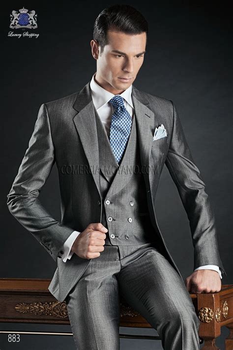 Bespoke Mohair Wool Gray Groom Suit Elegant Slim Fit 883 Mario Moyano