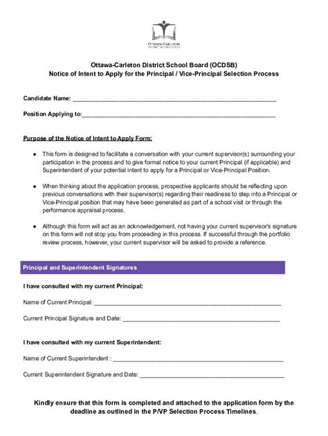 Fillable Online Ocdsb S Notice Of Intent To Apply Form Fax Email Print