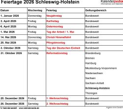 Feiertage Schleswig Holstein Kalenderpedia