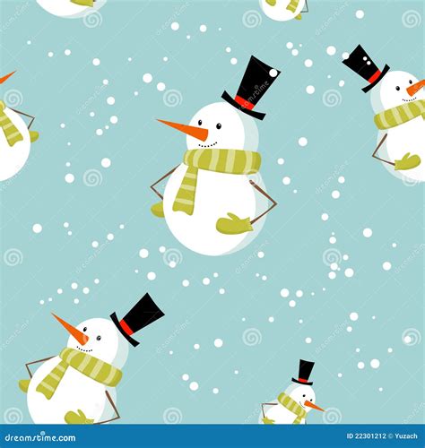 Seamless Pattern With Cute Cartoon Xmas Snowman Stock Vector