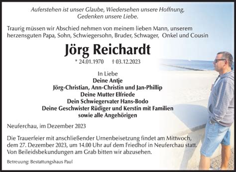 Traueranzeigen Von J Rg Reichardt Abschied Nehmen De