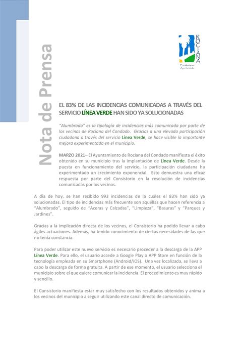 El De Las Incidencias Comunicadas A Trav S Del Servicio L Nea Verde