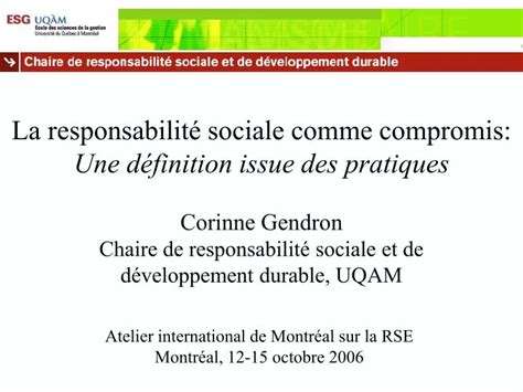 Ppt La Responsabilit Sociale Comme Compromis Une D Finition Issue