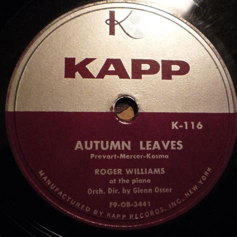 Roger Williams – Autumn Leaves / Take Care (1955, Shellac) - Discogs