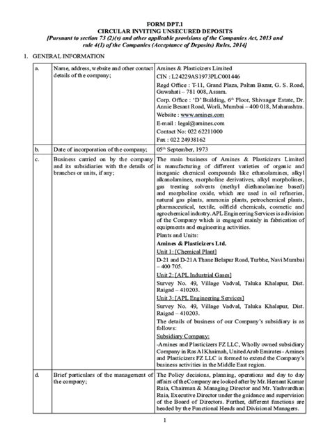 Fillable Online 1 Form Dpt1 Circular Inviting Unsecured Deposits