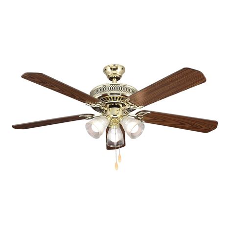 Hampton Bay 52 In Landmark Indoor Polished Brass Ceiling Fan With Light Kit Hl52qv P 3lc14