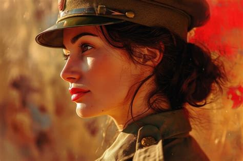 Una valiente mujer soldado una joven con un uniforme militar retro Mes ...