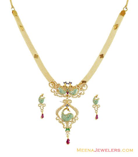 22k Peacock Necklace Earrings Set Stgd14233 22k Gold Designer Necklace And Earrings Set