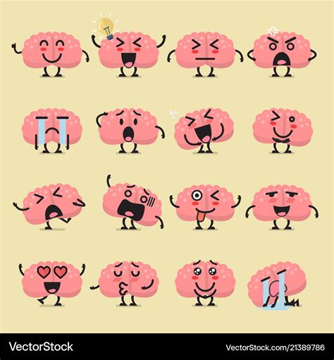 Brain character emoji set Royalty Free Vector Image