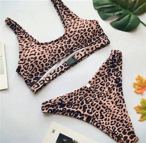 Bikini 2018 Sexy Swimsuit Women Buckle Leopard Print Bandage Swimwear