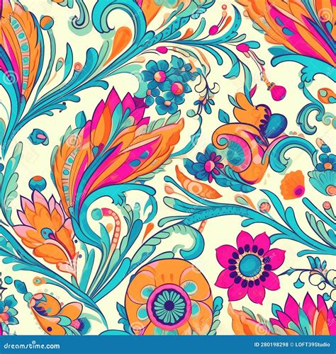 Generative Ai Indian Paisley Floral Seamless Stock Illustration