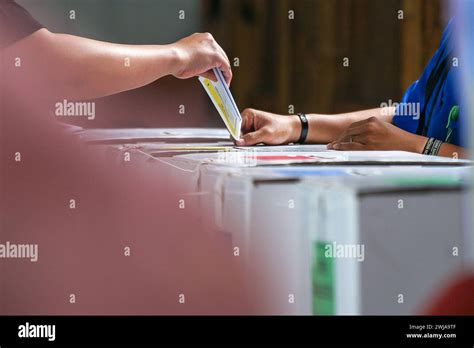 Indonesia General Election Voters Insert Ballots In A Ballot Box At A