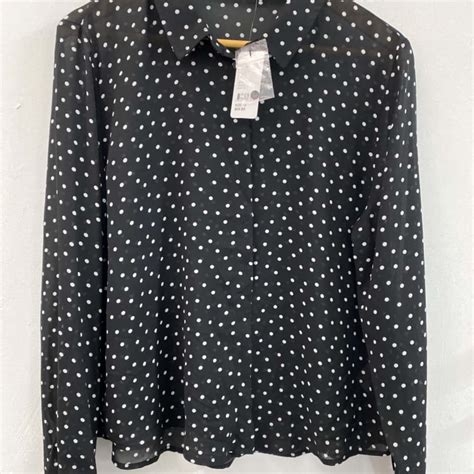 Sportsgirl Womens Size 16 Long Sleeve Black Polka Dot White S