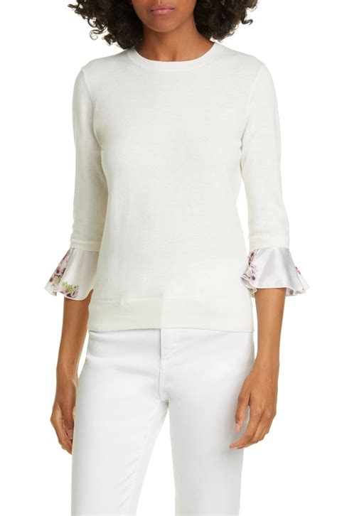 Ted Baker London Neopolitan Frill Sleeve Cotton Blend Sweater