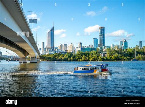 ferry cruise on brisbane river with city skyline background Stock Photo ...