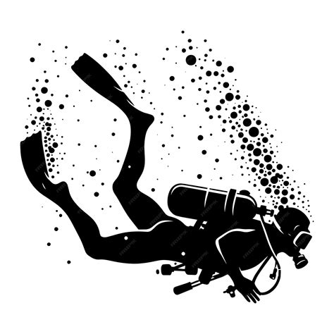 Underwater Scuba Diving Silhouette Vector Illustration Isolated On A