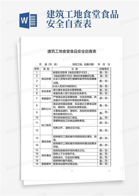 建筑工地食堂食品安全自查表word模板下载编号ldorpyyj熊猫办公