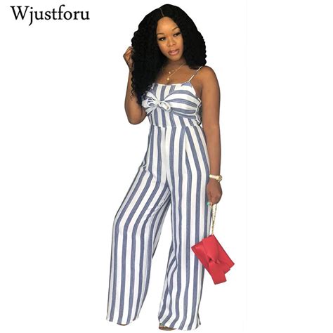 Wjustforu Sexy Wide Leg Jumpsuit Women Casual Spaghetti Strap Stripe