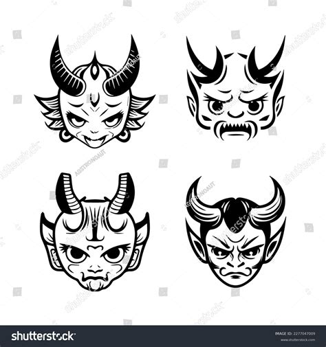 Cute Kawaii Oni Mask Collection Set Stock Vector Royalty Free