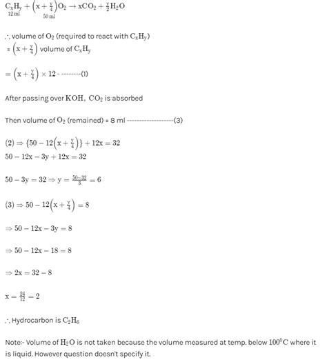 12 Ml Of A Gaseous Hydrocarbon Was Exploded With 50ml Of Oxygen The