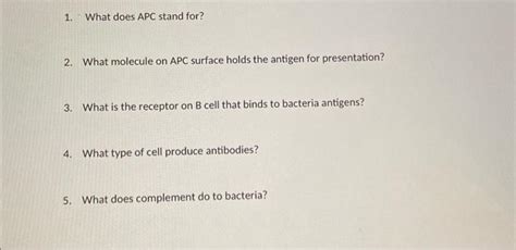 Solved 1. What does APC stand for? 2. What molecule on APC | Chegg.com