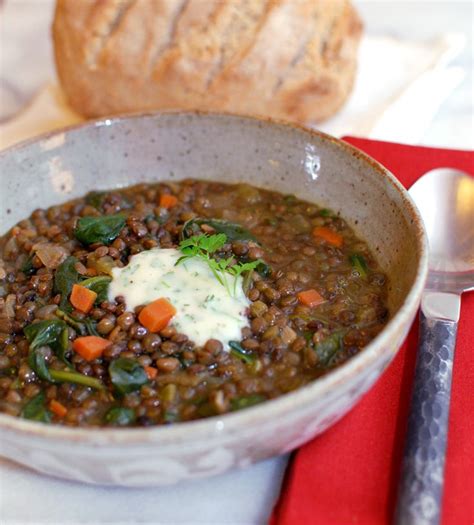 French Green Lentil And Spinach Soup With Cilantro Yogurt Former Chef