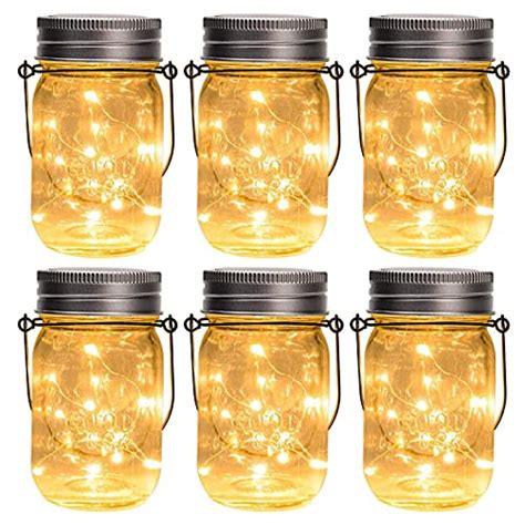 GIGALUMI Hanging Solar Mason Jar Lights 6 Pack 30 Led String Fairy