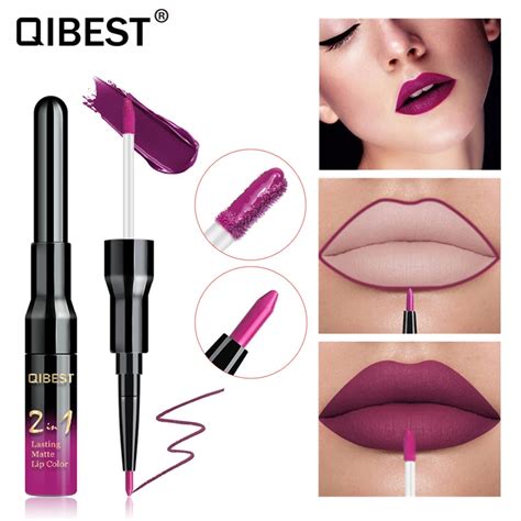 Qibest Double Head Matte Lip Gloss Lip Tint Liner Waterproof Nude Makeup Lipgloss Lasting Matt