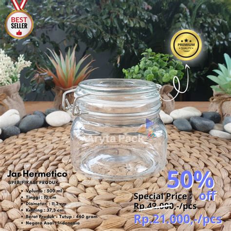 Promo Jar Kaca 500ml Hermetico Glass Jar Toples Tutup Kedap Udara WIB