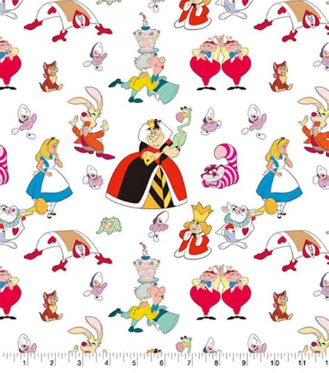 New Alice In Wonderland Characters Cotton Fabric White Background