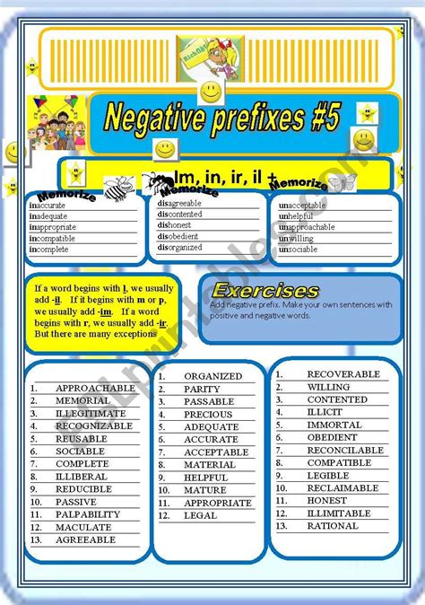 Negative Prefixes 5 Esl Worksheet By Richard K