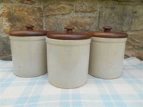 Set Of Three Stoneware Crock Canisters Vintage By Swansdowne