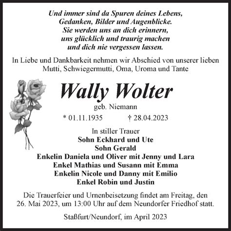 Traueranzeigen Von Wally Wolter Abschied Nehmen De