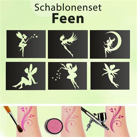 Tattoo Schablonen Set Kinder Feen Schablonen Glitzertattoos