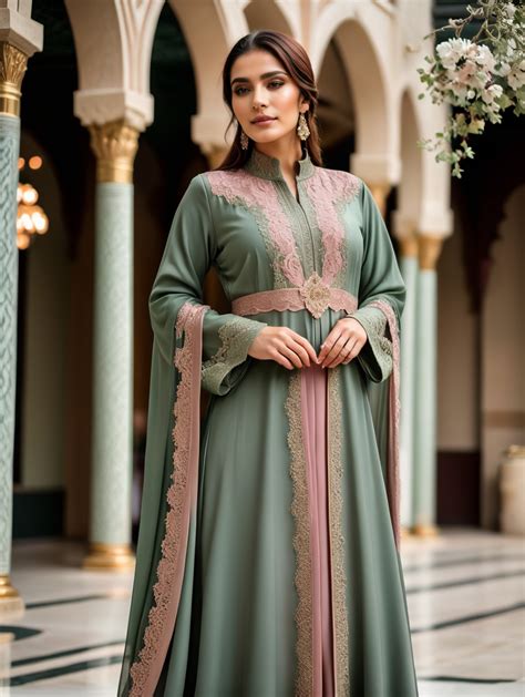 Premium Free Ai Images Full Body Abaya Sage Green And Dusty Rose