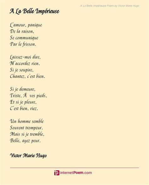 A La Belle Imp Rieuse Poem By Victor Marie Hugo