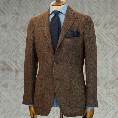 Terno Dos Homens Brown Blazer Prom Sking Herringbone L Tweed Nico