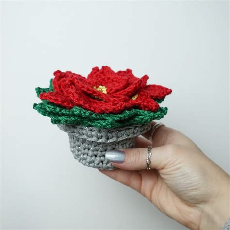 Crochet Poinsettia Flower Pot Coaster Set Crochet Written Pattern