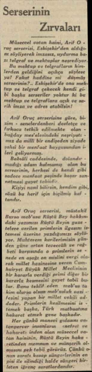 Cumhuriyet 19 Temmuz 1931 Sayfa 1 küpürü Gaste Arşivi