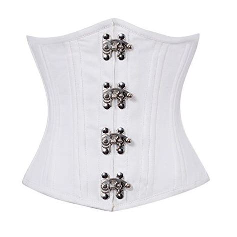 White Satin Seal Lock Doublebone Steampunk Basque Waist Cincher