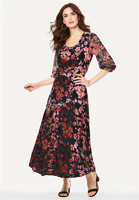 Fashionable Velvet Burnout Dress Black Floral Burnout Roaman S