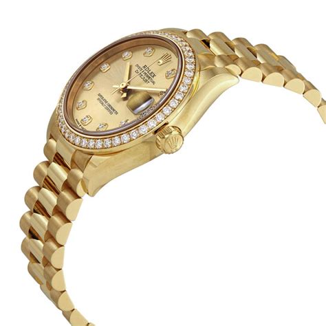 Rolex Datejust 31 Champagne Diamond Dail Ladies 18kt Yellow Gold President Watch 278288cdp