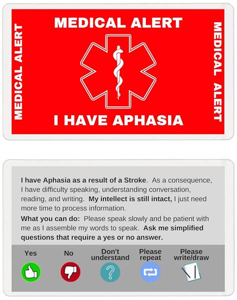 Aphasia Medical Alert Communication Wallet Card RED Stroke Amazon