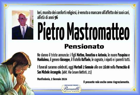 Funerali E Annunci Funebri A Manfredonia Pietro Mastromatteo Funer