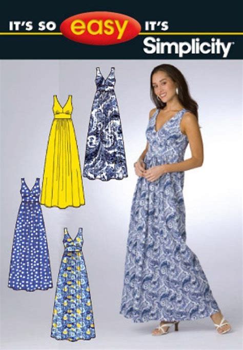 Boho Maxi Sun Dress Pattern Easy Empire Waist Fitted Midriff Simplicity 2638 Womens Sewing